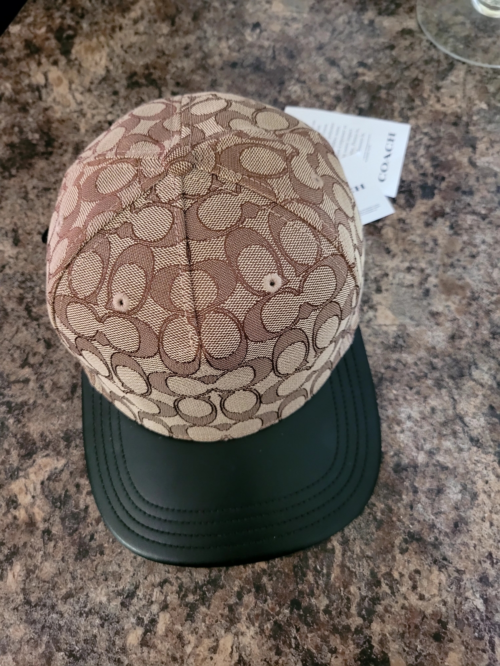 Coach Signature Monogram Baseball Cap in Tan and Brown with Black Brim
